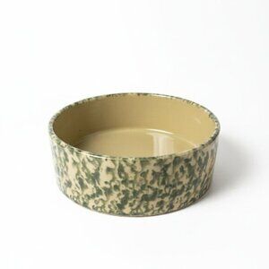 Rustic Green Tan Sponge-Pattern Ceramic Speckled Stoneware Bowl 6-Inch